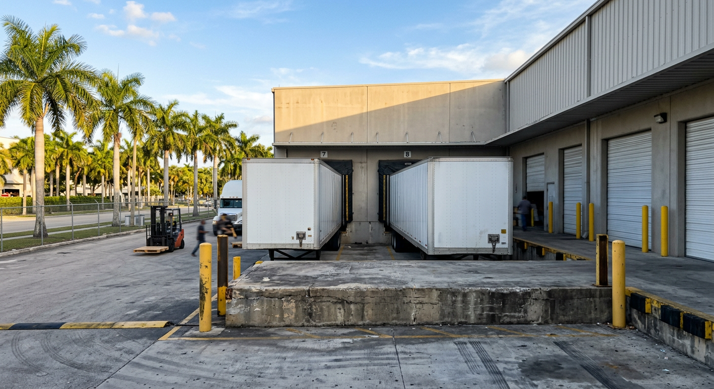 Freight trailers at loading dock